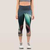 Leggings Capri Sculpture de requin sur la plage (Recto)