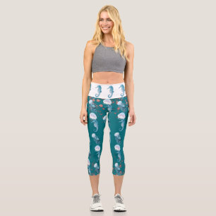 Leggings Capri Seahorse Jellyfish Deep Sea Life Marine Océan Cute