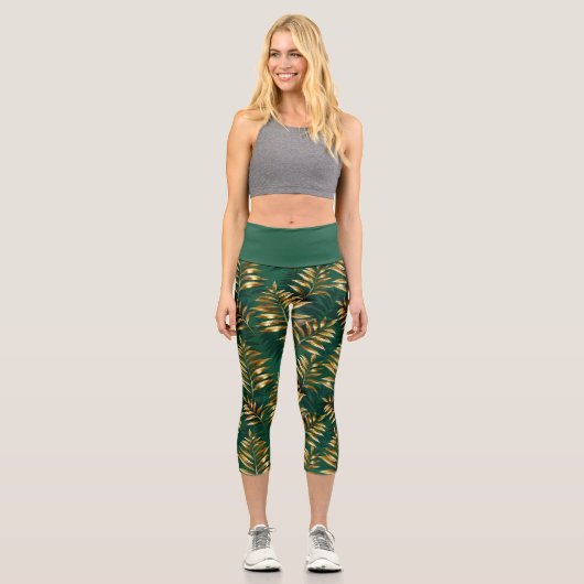 Leggings Capri Seamless pattern with golden ferns (Recto)