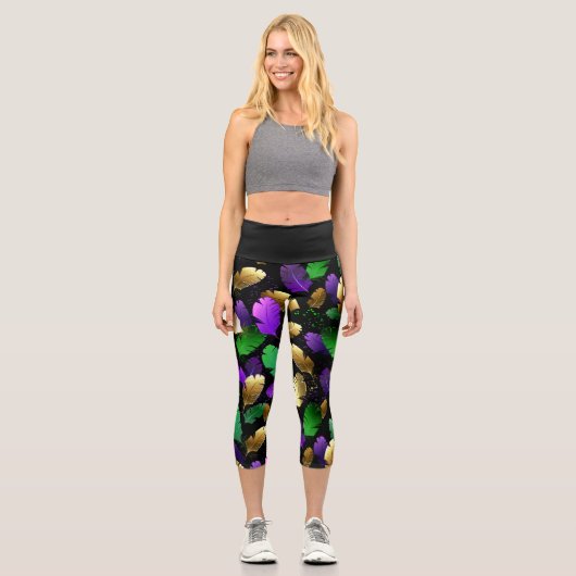Leggings Capri Seamless Pattern with Mardi Gras feathers (Recto)