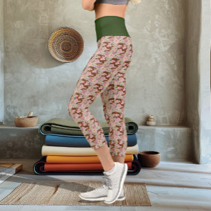 Leggings Capri Serpent des blés vibrant Fleurs de pivoine roses V