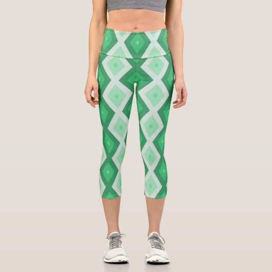 Leggings Capri Shades of green diamond pattern (Recto)