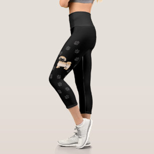 Leggings Capri Shih Tzu de dessin animé chien et pattes doré avec