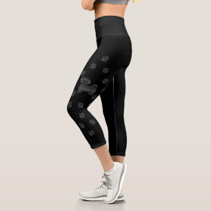 Leggings Capri Shih Tzu noir Chien de dessin animé mignon & Patte