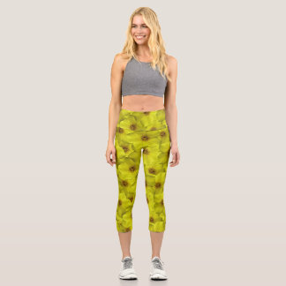 Leggings Capri Shrubby Cinquefoil Motif sans couture