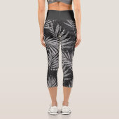 Leggings Capri Silver Glitter Palm Tree Black Modern Abstract (Verso)