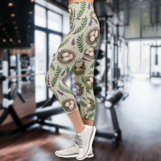 Leggings Capri Simple Sage Green Easter Eggs Lavender Nest