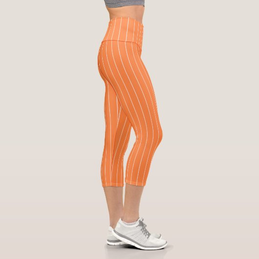 Leggings Capri Simples bandes blanches sur Arrière - plan orange (Droite)