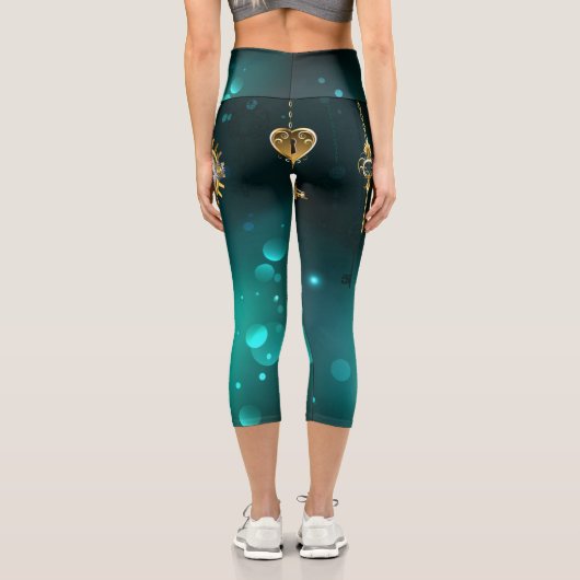 Leggings Capri Skeleton Keys on Green Background (Verso)