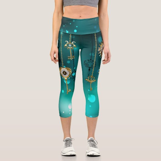 Leggings Capri Skeleton Keys on Green Background (Recto)