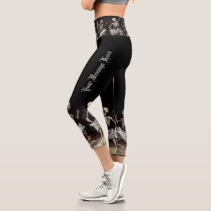 Leggings Capri Skeletons de danse de la mort noire Halloween
