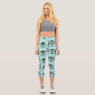Leggings Capri Sky Blue et Chocolat Brown Cone Flower Motif