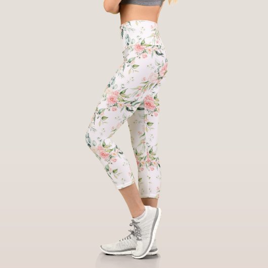 Leggings Capri Soft Pastel Rose Rose Flower Motif (Gauche)