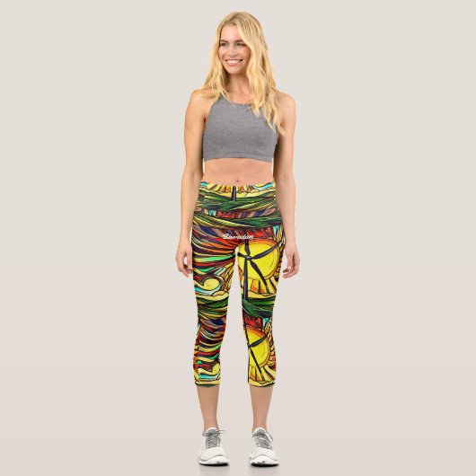 Leggings Capri Solaire psychédélique et énergie éolienne (Recto)