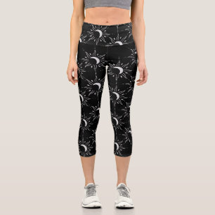 Leggings Capri Soleil Argent Dispersé sur Fond Noir