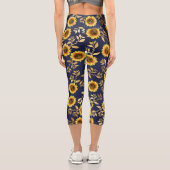 Leggings Capri Soleil Jaune Or Marine Fleurs de soleil Feuille Aq (Verso)