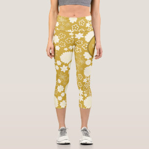 LEGGINGS CAPRI SOPHISTIQUÉ CHIC GOLD CREAM FLOWER NOM DU MONOGRAM