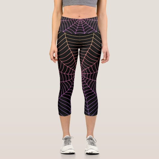 Leggings Capri Spider web noir violet orange motif Halloween (Recto)