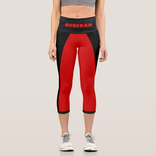 Leggings Capri Sporty Red et Black Stripe Name Modèle (Recto)