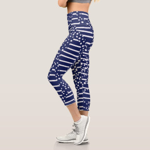 Leggings Capri Spots et bandes 2 - Bleu et Blanc