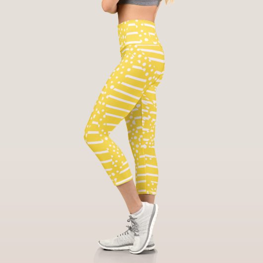 Leggings Capri Spots et bandes 2 - Citron jaune et blanc (Gauche)
