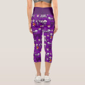 Leggings Capri squelette de chats d'halloween violet (Verso)