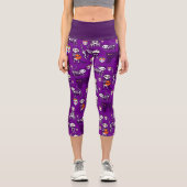 Leggings Capri squelette de chats d'halloween violet (Recto)