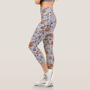 Leggings Capri Squelette d'Halloween vintage et Motif de potions