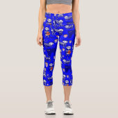 Leggings Capri squelette du chat halloween bleu (Recto)