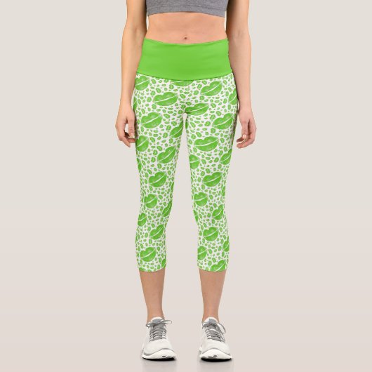 Leggings Capri St. Patrick's Day Vert Irlandais lèvres Motif aléa (Recto)