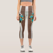 Leggings Capri Steampunk Clock and Turquoise Roses on Striped (Recto)