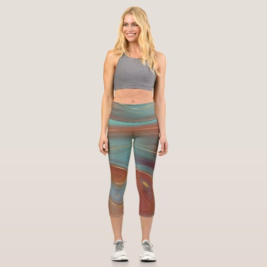 Leggings Capri Strata automne | Terra Cotta Turquoise et Gold Aga (Recto)