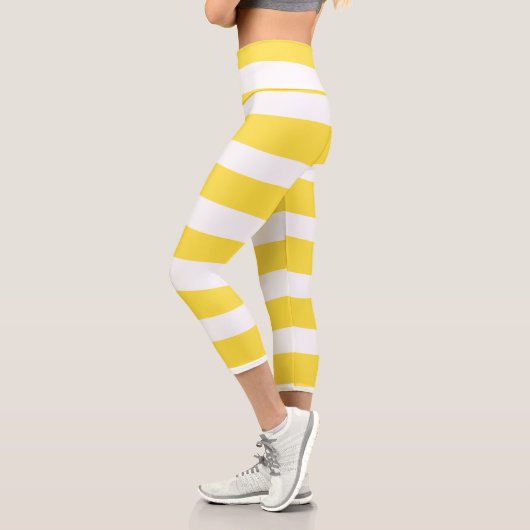 Leggings Capri Stripes inégales - Citron jaune et blanc (Gauche)