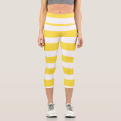 Leggings Capri Stripes inégales - Citron jaune et blanc (Recto)