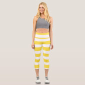 Leggings Capri Stripes inégales - Citron jaune et blanc (Recto)