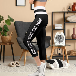 Leggings Capri Stripes personnalisées Noir Blanc Pet Lover Chat M