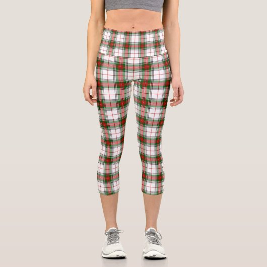 Leggings Capri Stuart / Stewart tartan blanc rouge vert plaid (Recto)