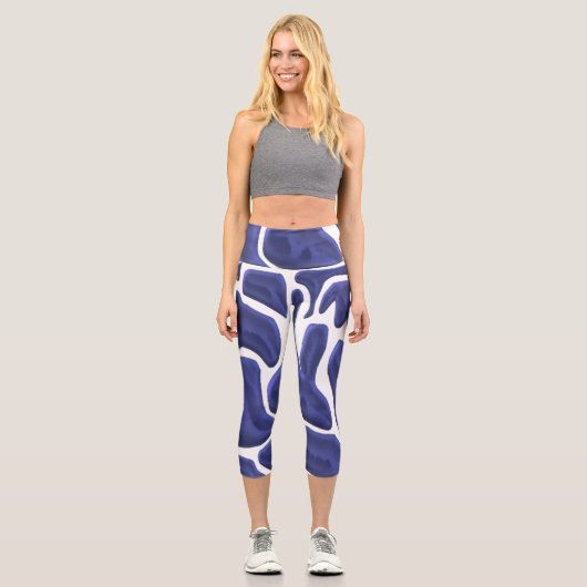 Leggings Capri Style Abstrait avec bleu d'art moderne (Recto)