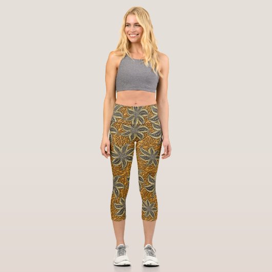Leggings Capri Style Batik Floral Abstrait africain (Recto)