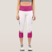 Leggings Capri Style blanc magenta floral blanc rayures & nom (Recto)