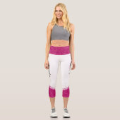 Leggings Capri Style blanc magenta floral blanc rayures & nom (Recto)