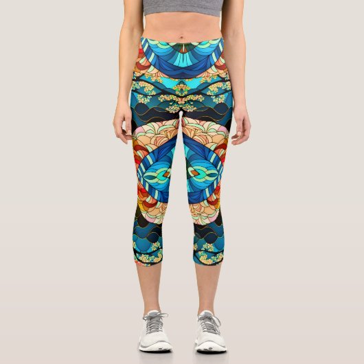 LEGGINGS CAPRI STYLE D'ART JAPONAIS DE LA FORÊT SYMÉTRIQUE (Recto)