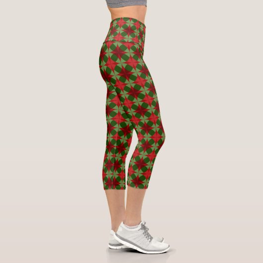 Leggings Capri Style de vacances Cercles rouges et verts (Droite)