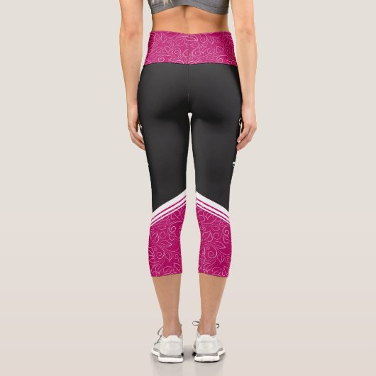 Leggings Capri Style noir magenta floral blanc rayures & nom (Verso)