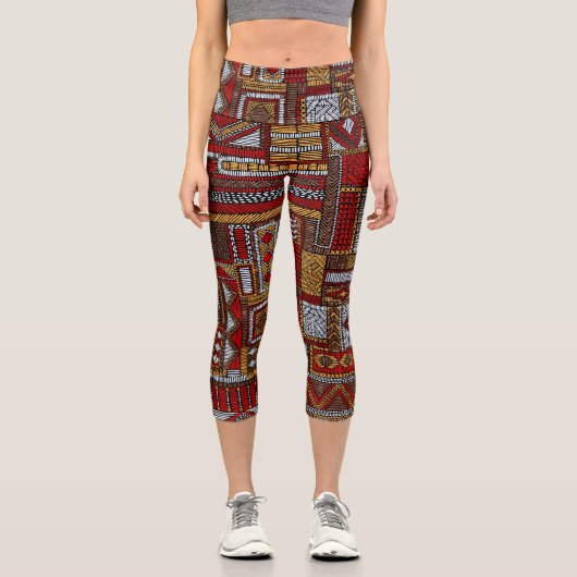 Leggings Capri Style Patchwork Impression ethnique brodée (Recto)