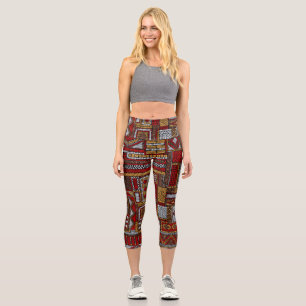 Leggings Capri Style Patchwork Impression ethnique brodée