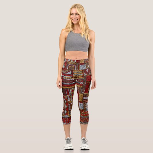 Leggings Capri Style Patchwork Impression ethnique brodée (Recto)