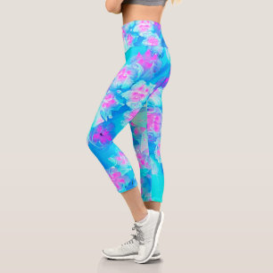 Leggings Capri Succulent bleu et rose vif sous l'eau Sedum