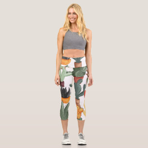 Leggings Capri Succulents, cactus : mignon motif floral.