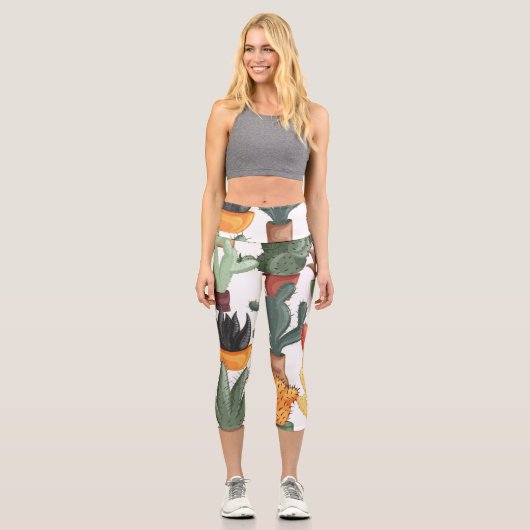 Leggings Capri Succulents, cactus : mignon motif floral. (Recto)